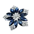 Elegant blue crystal flower brooch with shimmering clear rhinestones for coat and suit - Dark Blue Elegant Floral Style / Dark Blue