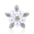 Elegant flower shape brooch featuring white faux pearls and sparkling crystal rhinestones. - Gold Leaf Artificial Pearl Style