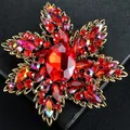 Luxurious elegant red crystal flower brooch pin for women suit and coat accessories - Large Red Oval Main Stone AB Style