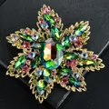 Luxury vintage colorful crystal flower brooch pin for suits and coats - AB Green Multicolor Crystal Style