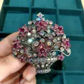 Detailed view of a vintage flower basket brooch with pink and iridescent crystals - Pink Purple Flower Basket Style (SMT1005005323853527)