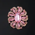 Elegant retro alloy flower brooch with pink rhinestones for luxury women accessories - Pink