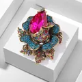 Detail of luxury rose brooch with large pink crystal and colorful rhinestones. - xz4979D Rose Red / Rose Red