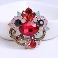Vintage Regenbogen Kristall Brosche mit rotem Edelstein und Legierung für Damen - Roter Kristall Blumencluster (B03)