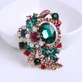 Eleganter Vintage-Alloy-Brosche mit großem Smaragdkristall und Regenbogensteinen - Dunkelgrüner Wassertropfen Stil (B05)