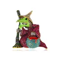 Halloween sparkling rhinestone evil witch brooch with broomstick and cauldron detail - Evil Witch / Red