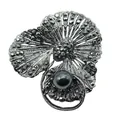 Eleganter Vintage-Brosche mit schwarzer Perle und funkelnden Strasssteinen aus Legierung - Schleife Kreis Stil (F-07) / Gunmetal