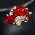 Elegant vintage crystal flower basket brooch with vibrant red rhinestones and gold finish - Gold Red Flower Basket Brooch