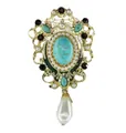 Vintage Baroque brooch with turquoise gemstone, crystals and large pearl teardrop - V05