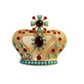 Ornate vintage baroque crown brooch with turquoise beads and red crystals for women - V07