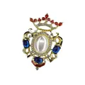 Vintage baroque style crown brooch with pearl and colorful crystals in gold finish - V011