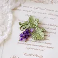 Vintage style purple grape brooch with textured green leaves and elegant purple beads - Purple Grape Brooch (Style 1)