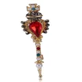 Baroque vintage gold brooch featuring a red heart gemstone and elegant white pearls - V17