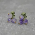 Vintage purple grape drop earrings with green leaves and semi-transparent beads design - Purple Grape Earrings (Style 01)