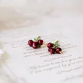 Vintage sweet purple grape earrings with green leaf detail in a romantic retro setting - Dark Purple Grape Earrings (Style 02)