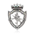 Vintage silver lion shield brooch with iridescent crystals and crown detail - Silver-Black Base AB Rhinestone / Silver