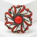 Elegant vintage bohemian sunburst brooch featuring vibrant red beads in antique gold - Red Radial Round Style (Style 3)
