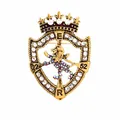 Vintage gold royal heraldic shield brooch with lion and sparkling crystal embellishments - Gold Base Colorful Stone / Gold