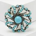 Vintage bohemian brooch with blue turquoise-style stones in aged metal finish - Sky Blue Radial Round Style (Style 4)