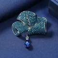 Élégante broche fleur nœud papillon en strass bleus vintage avec pendentif en cristal larme - Bleu