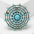Elegant vintage Bohemian sunburst brooch with turquoise enamel beads in silver finish - Sky Blue Openwork Disc Style (Style 5)