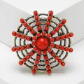 Elegant vintage Bohemian style brooch with red beads and antique gold finish for suits - Red Openwork Disc Style (Style 6)