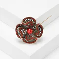Vintage Bohemian red bead flower brooch with antique gold finish for suits - Red Four-Petal Flower Style (Style 8)