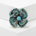 Elegant vintage Bohemian flower brooch featuring teal beads and ornate bronze filigree - Sky Blue Openwork Cross Style (Style 9)