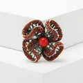 Vintage bohemian flower brooch featuring red enamel beads on an antique gold base - Red Openwork Cross Style (Style 10)
