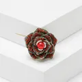 Vintage Bohemian style red rose brooch with faux pearl and crystal embellishments. - Red Rose Style (Style 12)