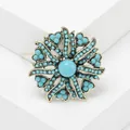 Elegant vintage Bohemian flower brooch with turquoise beads and antique gold finish - Sky Blue Sunflower Style (Style 13)