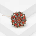 Elegant vintage Bohemian style brooch featuring vibrant red enamel on bronze pin - Red Teardrop Disc Style (Style 16)