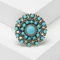 Elegant Vintage Bohemian round brooch with turquoise blue stones on antique gold base. - Sky Blue Flower Cluster Style (Style 17)