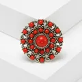 Vintage Bohemian flower brooch featuring vibrant red beads and an antique gold finish - Red Flower Cluster Style (Style 18)