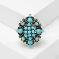 Vintage Bohemian enamel cross brooch with turquoise beads on antique gold base. - Sky Blue Cross Style (Style 19)