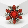 Vintage Bohemian red enamel floral brooch pin accessory for elegant suits and dresses - Red Small Bead Radial Style (Style 24)