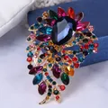 Lussuosa ed elegante spilla in cristallo arcobaleno a goccia con strass colorati su base oro - Stile Goccia d'Acqua Blu Scuro (B07)