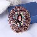 Elegante spilla ovale in lega dorata con cristalli viola e arcobaleno su scatola regalo. - Stile Floreale Ovale Viola Scuro (B012)