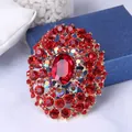 Elegante spilla dorata con grande cristallo rosso e strass per feste e occasioni. - Stile Radiale Rosso Lussuoso (B016)
