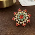 Vintage baroque cross brooch with red crystals and green beads in gold finish - Red Gemstone Vintage Cross Style (SMT1005005196732584)