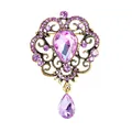 Exquisite Vintage-Barock-Brosche mit rosa Strasssteinen und birnenförmigem Kristallanhänger - Rosa-Lila