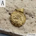 Detailed view of a gold Eye of Horus stainless steel pendant on stone background. - Eye of Horus Style (086A) / Gold