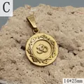 Macro detail view of vintage golden stainless steel Om symbol pendant, 14x25mm size - Om Symbol Style (086C) / Gold