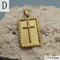Detail shot of gold-plated stainless steel cross pendant on textured stone background. - Rectangular Cross Style (086D) / Gold