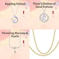 Set van 3 elegante zilverkleurige kettingen met vissenstaart-, ginkgo- en parelhanger. - 3-delige Set 1 (Visstaart + Ginkgo + Bloemen) / Eenvoudige Verpakking / 3-pack / Zilver