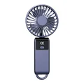 Dark blue portable handheld mini fan with digital LED display and 100 adjustable speeds - GS-12 Style (Blue)