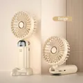 Beige foldable handheld USB mini fan with digital power display and standing base - DS-18 Foldable Style (Beige)
