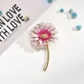 Elegant pink and white enamel daisy flower brooch accessory with polished gold-tone stem - Pink Gradient Daisy (AL669301365390)