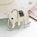 Elegante vintage olifant broche met crème emaille en een sprankelend blauw oog detail - Emaille Olifant (Sm06) / Wit