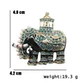 Verfijnde vintage goudkleurige olifant broche met blauwe strass-steentjes en parels - Toren Olifant (Sm07) / 4.2x4.0cm / Zwart